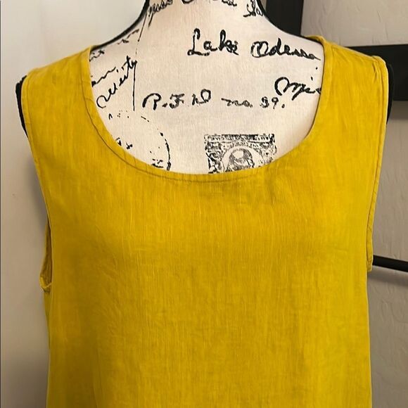 SOLD Bryn Walker Yellow Sleeveless Linen Pullover Top Boho Coastal Minimalist - Picture 2 of 9